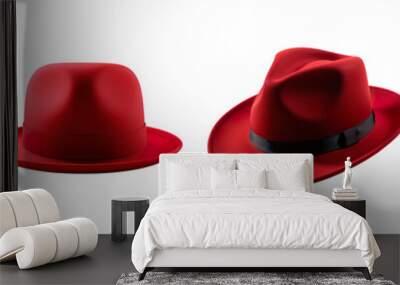 Collection set of red hats isolated on transparent background Wall mural