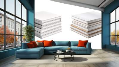 Collection set of stack of white books isolated on transparent background Wall mural