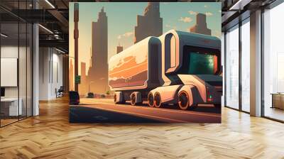 Next-Gen Cargo Transport: Futuristic Autonomous AV Cargo Truck/Bus.Generated with AI Wall mural