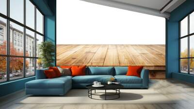 Empty natural wooden table top isolated with transparent background Wall mural