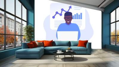 data analyst, man working with laptop, vector Wall mural