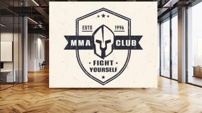 MMA Club vintage shield shape emblem, logo with spartan helmet, vector illustration Wall mural