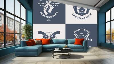 Shooting Club, vintage emblems with crossed modern revolvers, pistols, vector Wall mural