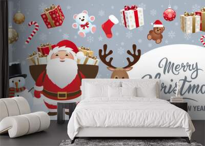 Christmas and new year elements - Icons, characters, labels, lettering Wall mural