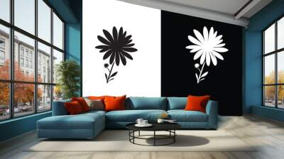 Black and white daisy flower icon. Daisy flower icon silhouette black white background. Wall mural