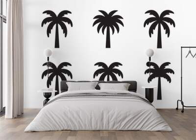 Black palm tree set vector illustration isolated on white background silhouette Wall mural