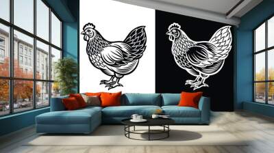 Chicken silhouette icon illustration. simple chicken icon illustration design black white background Wall mural