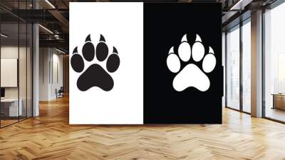 Dog or cat paw print flat icon for animal black and white background. Wall mural