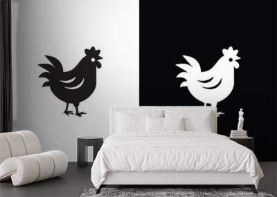 rooster isolated on white black background Wall mural