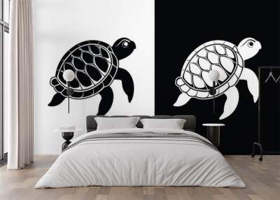 Turtle marine animal icon silhouette. Sea turtle vector illustration design Wall mural