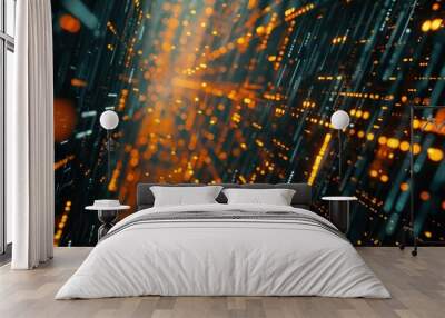 Abstract digital matrix with pulsating data nodes Wall mural