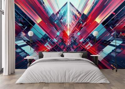 Futuristic geometric illustration with sharp angles and neon lights Wall mural