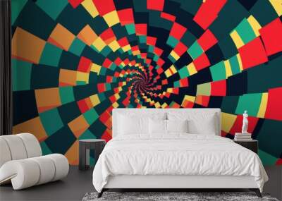 Geometric pattern with rotating squares creating a hypnotic effect Wall mural