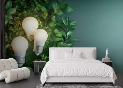 Green energy concept with light bulbs and plants Wall mural