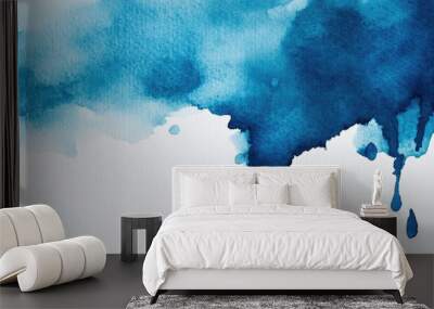 Abstract blue watercolor splash background with a textured drop design on a grunge paper surface Wall mural