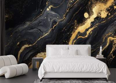 Black and gold marble texture abstract marbled distorted background design Wall mural