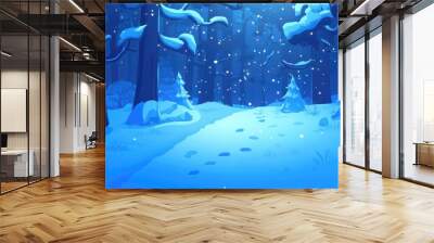 Bright blue winter themed 2D cartoon background design Wall mural