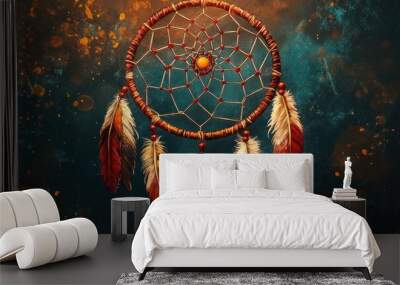 Dream catcher a symbol of North American indigenous culture Raster illustration Wall mural