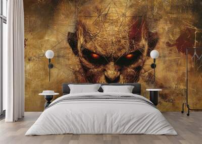 Fantasy illustration featuring a horror demon against a backdrop of sacred geometry Wall mural