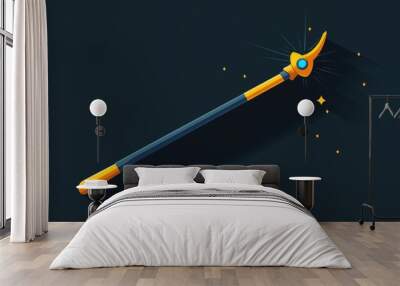 Flat icon of a fantasy magic wand with an extended shadow effect Wall mural