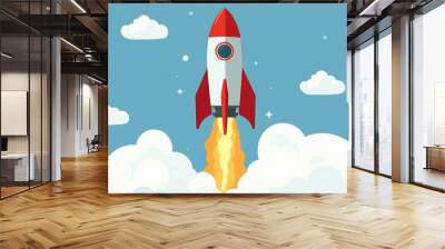 Rocket launch icon featuring additional fire symbols Illustrated in a flat 2D cartoon style ideal for web design and application UI Wall mural