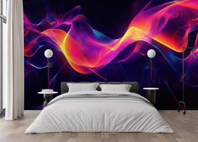 Vibrant energy lines and luminous waves create a dark 2D cartoon abstract backdrop ideal for business or tech presentations brochures flyers or geometric web banners Wall mural