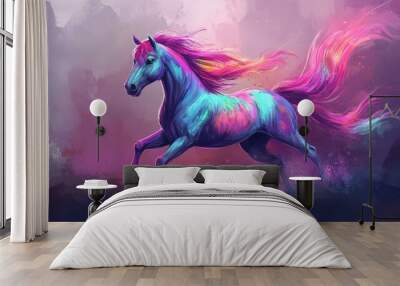 Vibrant fantasy horse illustration Hand drawn sketch art style in a 2D cartoon format Wall mural