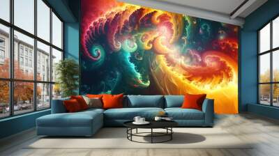 Vibrant multicolored fractal design abstract backdrop three dimensional rendering cosmic theme Wall mural