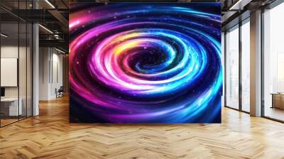 Vibrant rainbow vortex abstraction Luminous futuristic whirl art wallpaper Artistic digital creation in a whimsical style Twisted glowing graphic texture backdrop Blurred motion design Wall mural