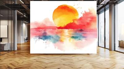 Watercolor painting of the sun set against a white background Wall mural