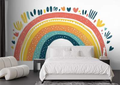 Whimsical rainbow illustration with hand drawn lettering Vibrant design suitable for children s products including baby shower cards and prints Flat style doodle art Wall mural