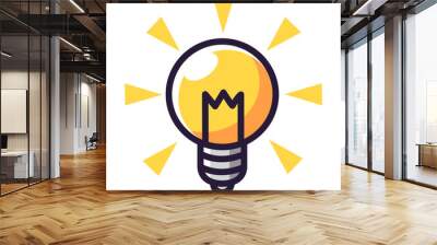 Bright light bulb icon on white background Wall mural