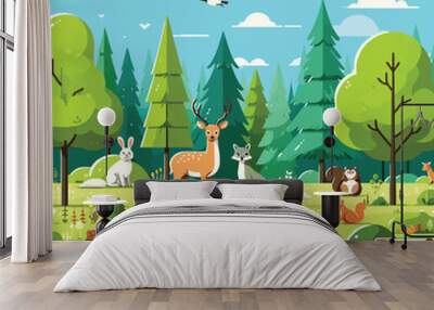 illustration of wildlife in a sustainable forest Wall mural