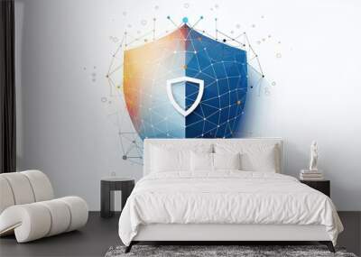 A minimalistic network protection icon in the lowerright third with a white background Wall mural