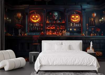 Create a background with a spooky Halloween bar setup and space for text Wall mural