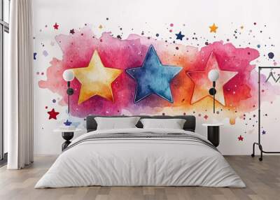 Victory badge, shining stars with text copy space, flat design illustration Wall mural