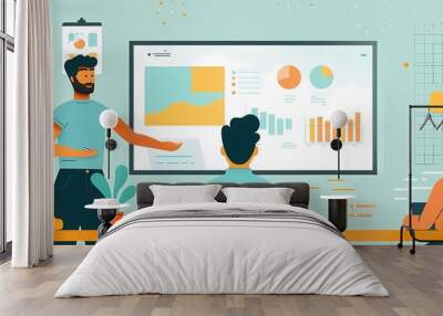 Visualize a flat design of a project manager assigning tasks to team members Wall mural