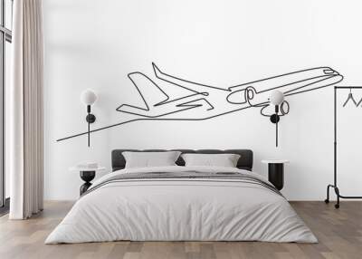 Airplane one line drawing minimal design. Vector illustration minimalism style. Wall mural