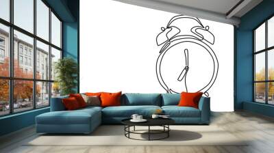 Alarm clock at 7 sharp continuous one line drawing minimalist design on white background Wall mural