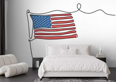 American flag continuous one line drawing minimalist design. American Independent Day theme isolated on white background. United states of America symbol. National day concept. Vector illustration Wall mural