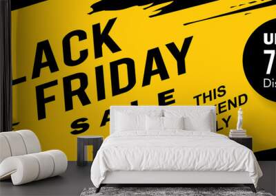 Black friday web banner design with yellow ink splash style vector. Wall mural