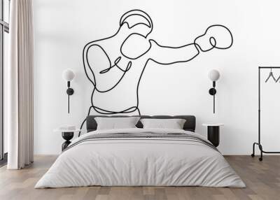 Boxer one line drawing, punch pose continuous hand drawn sketch art. Wall mural