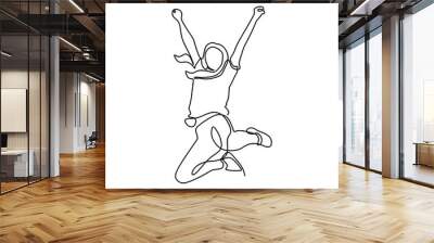 Continuous line drawing of girl jump minimalist design Wall mural