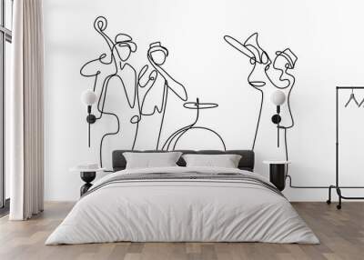 continuous line drawing of jazz music. Wall mural