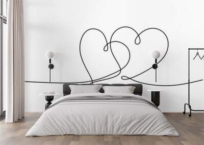 Continuous line drawing of love sign with two hearts. Romantic theme minimalism design on white background. A heart to show feelings of love for someone. Valentine's day icon for couple relationship Wall mural