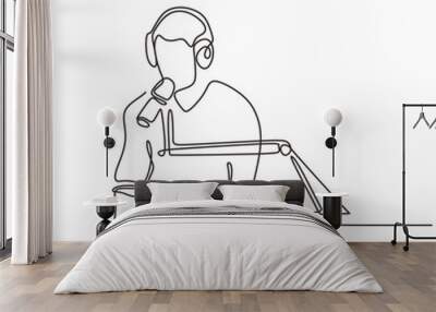 continuous line drawing podcast microphone vector one lineart simplicity illustration minimalist design Wall mural