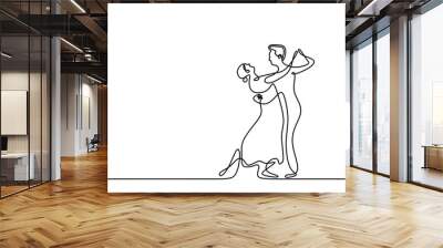 Continuous one line drawing of Dancing couple vector. Minimalism sketch hand drawn of man and girl dance with beautiful and romantic. Wall mural