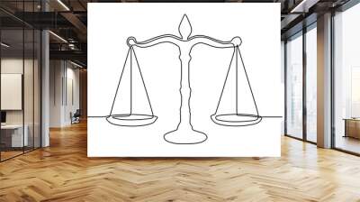 Continuous one line drawing of libra. Vector law business symbol of weight balance. Wall mural