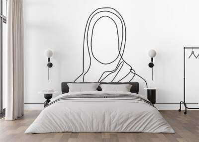 continuous single drawn one line girl muslim woman. Vector hijab scarf portrait hand drawn sketch simplicity style. Wall mural