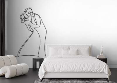 Elegant couple wearing dress kissing very attractive. One line drawing vector illustration. Wall mural